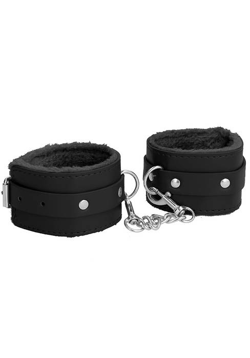 Plush Leather Ankle Cuffs, Black